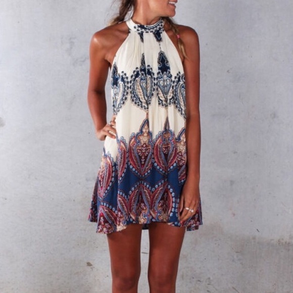 Dresses & Skirts - Tie Back Ombré Abstract Floral High Low Slip Dress